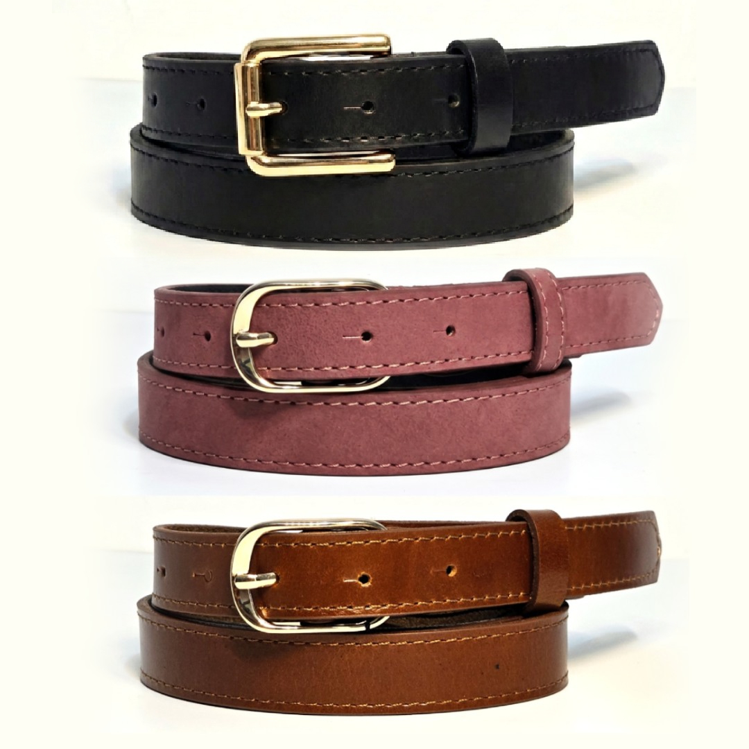 Pack 3 ceintures en Cuir Véritable - Boucle Dorée
